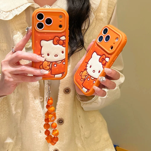 Leather Striped Orange Teddy Bear Kitty Is Suitable For Apple Phone Case
