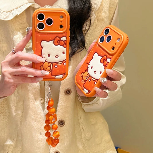 Leather Striped Orange Teddy Bear Kitty Is Suitable For Apple Phone Case