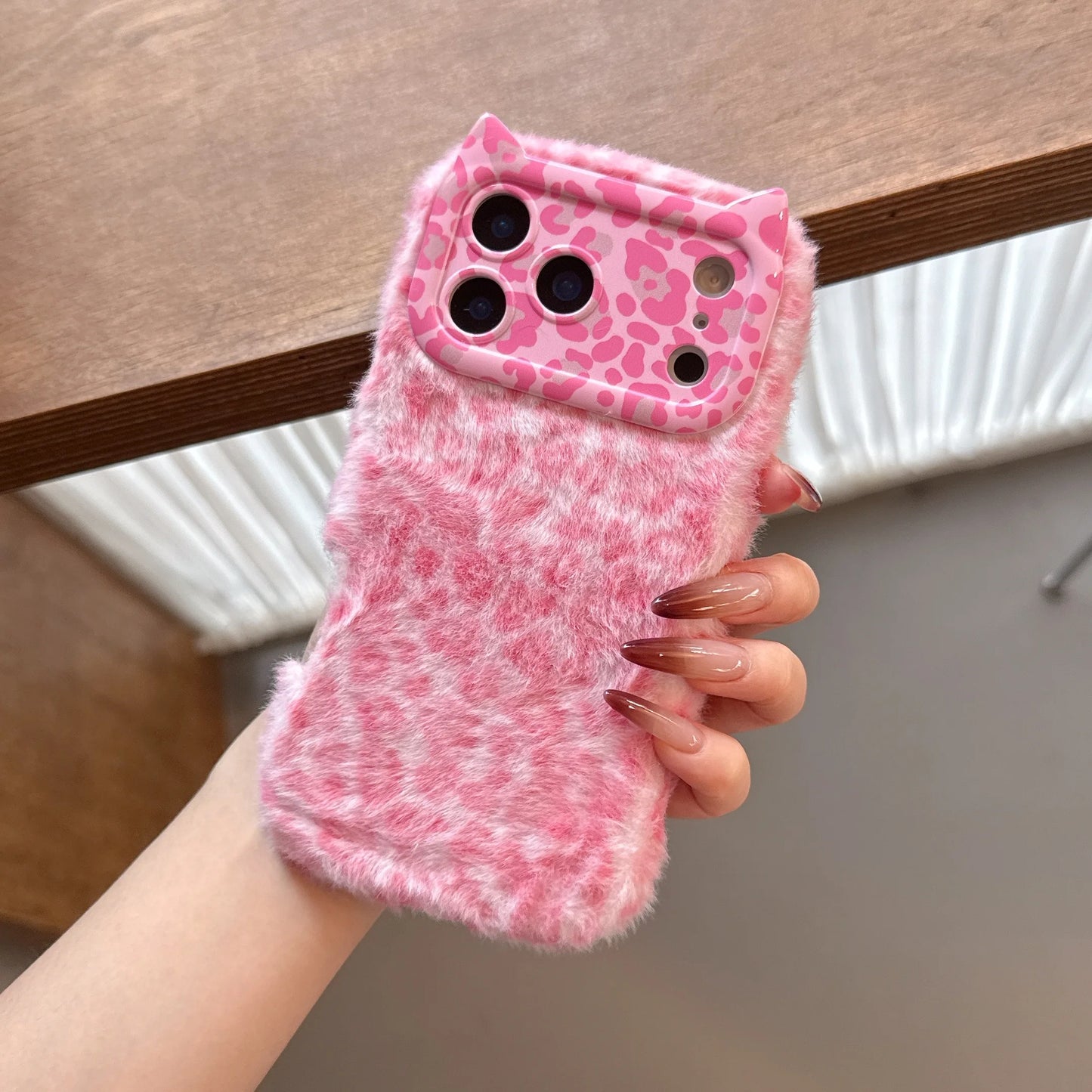 Plush Leopard Phone Case For iPhone