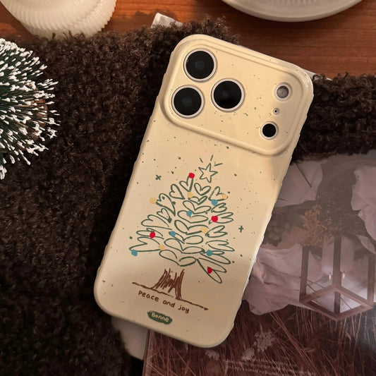 Korean Cartoon Love Heart Christmas Tree Graffiti Pattern Phone Case For iPhone
