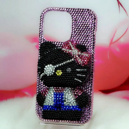 Rhinestone Bling Crystal Hello Kitty Phone Case Chain For iPhone