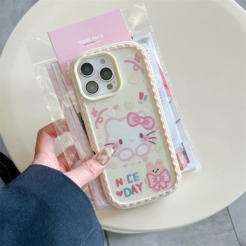 3D Ears Cute Cartoon Hello Kitty Invisible Bracket Phone Case For iPhone