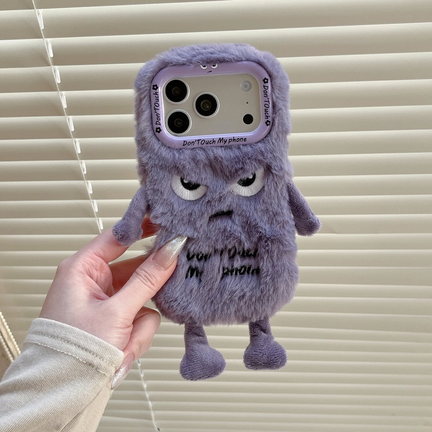 Cute Plush Phone Case with Quirky Expressions For iPhone