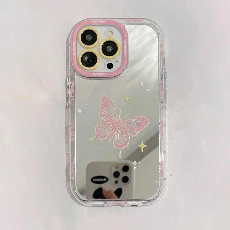 Lovely Love Butterfly Makeup Mirror Phone Case