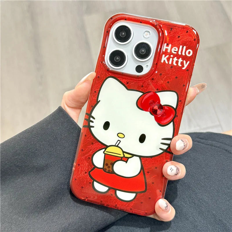 Hello Kitty Red Strap Bow Wave Point Phone Case For iPhone