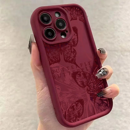 Trendy Red Butterfly Pattern Shockproof Phone Case