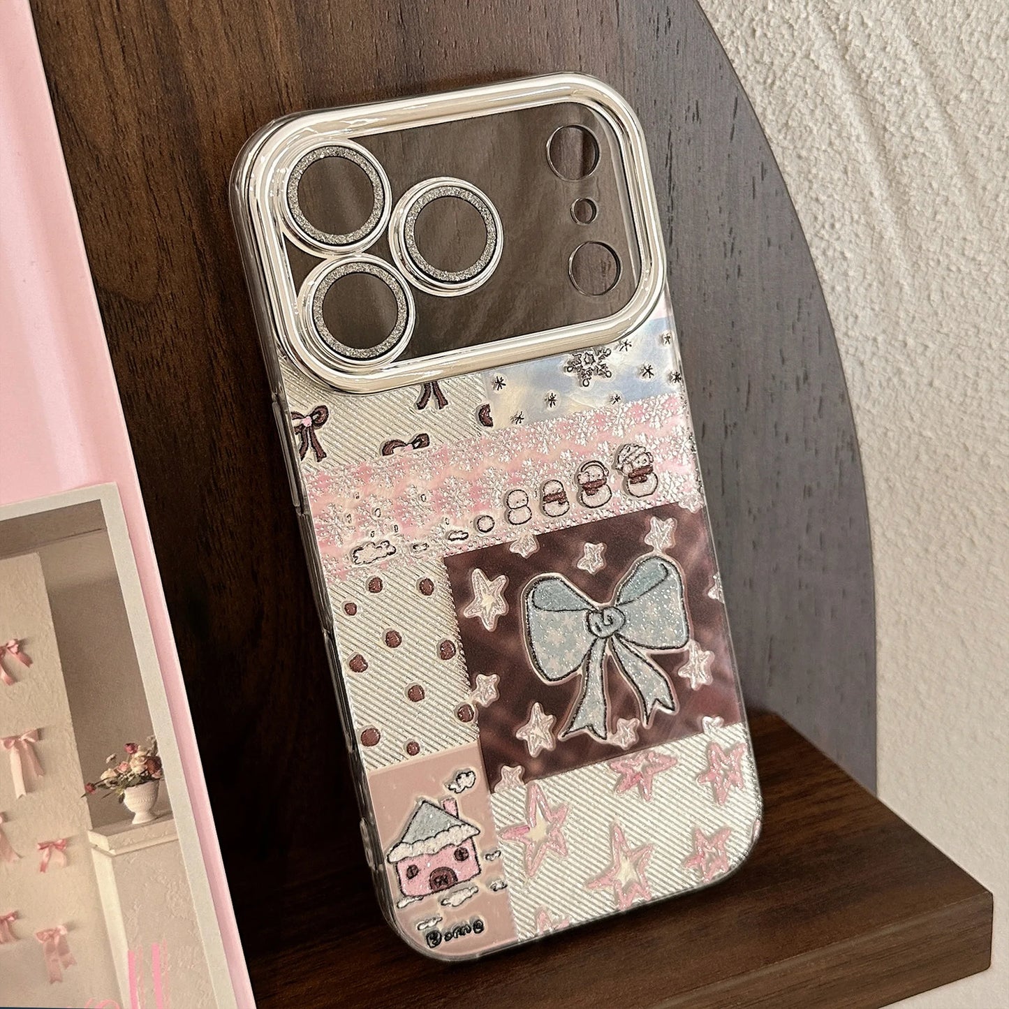 Korean Bowknot Splicing Phone Case With Chain For iPhone