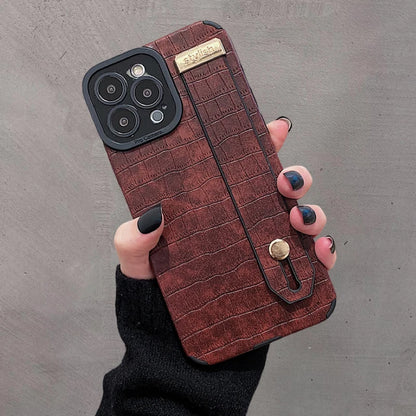 Imitation Crocodile Skin Leather Hand Wrist Strap Holder Phone Case