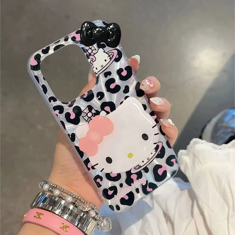 Sanrio Hello Kitty Bow Pink Lepard Print Phone Case For iPhone