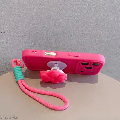 Cute Cat Paws Stand With Lanyard Phone Case For iPhone