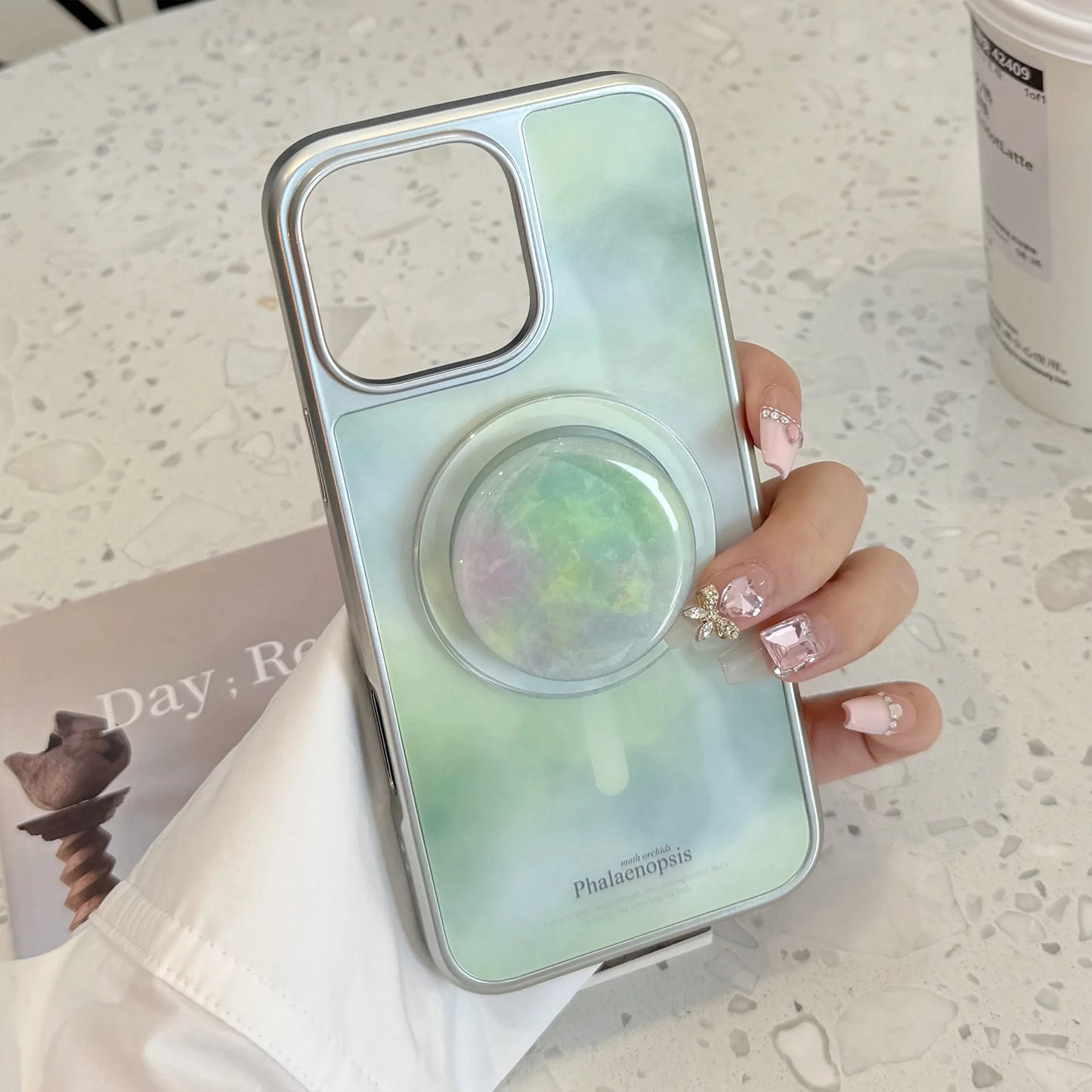 Fashion Gradient Green Marble Pattern Electroplated Phone Case For iPhone