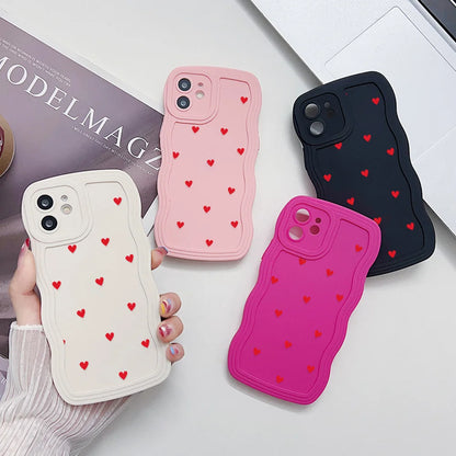 Love Heart Wavy Curved Edge Phone Case For iPhone