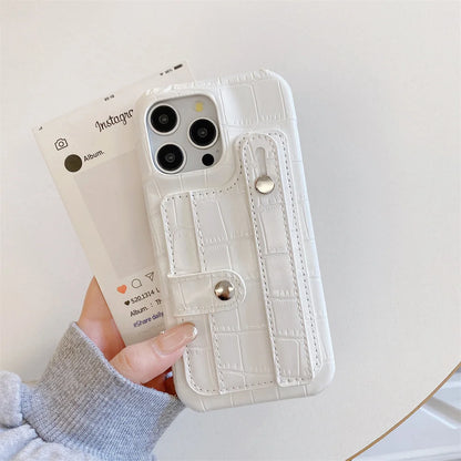 Slot Card Bag Wrist Strap Holder Leather Wallet Phone Case For iPhone