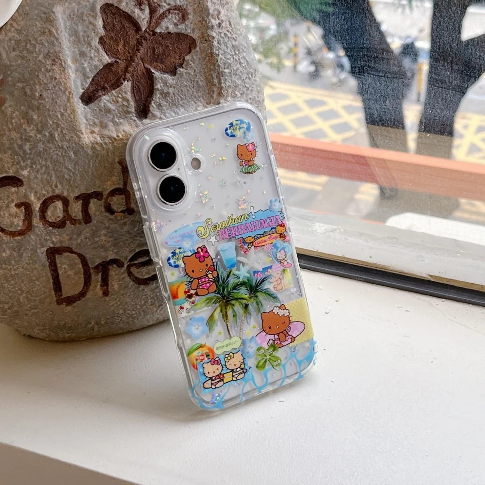 Cartoon Star Black Skin Hello Kitty Cat Shockproof Case For iPhone