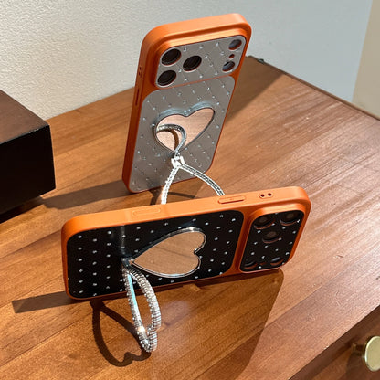 Luxury Orange Shell Makeup Mirror Phone Case with Heart Stand For iPhone