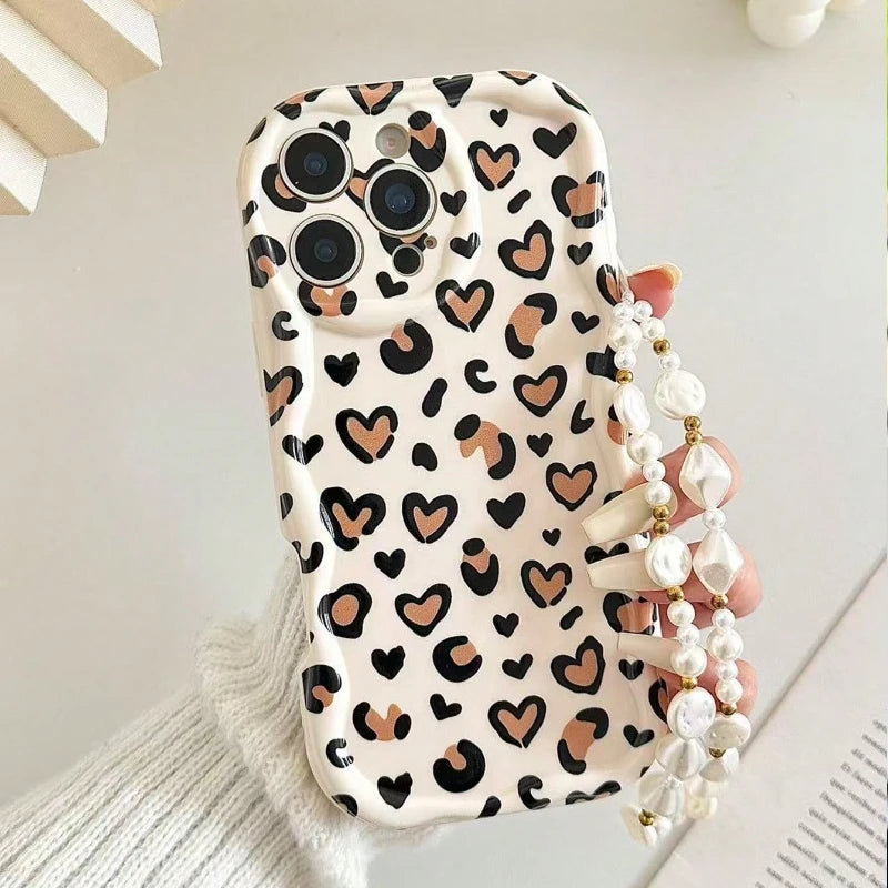 Fashion Leopard Pattern Cream Wave-Shaped Phone Case For iPhone
