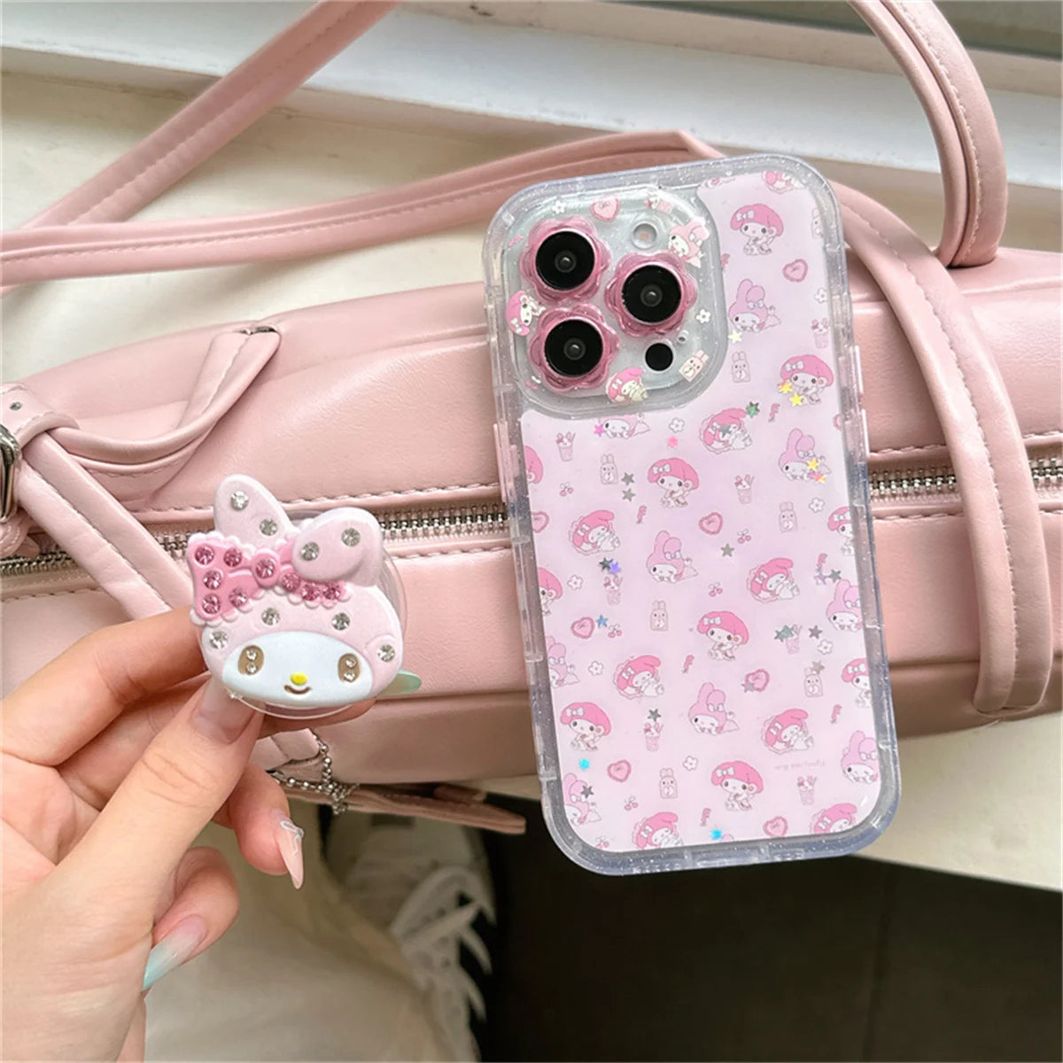 Cute Cartoon Pink Diamond Melody Magnetic Stand Case For iPhone