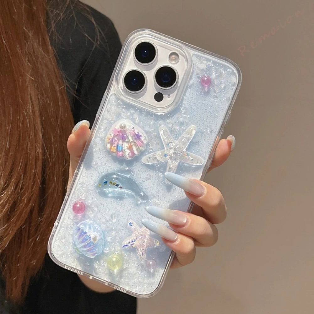 Bling Bling Glitter 3D Cute Starfish Phone Case For iPhone
