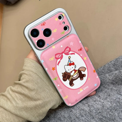 Korean Pink Riding Kitty Large Window Leather Phone Case For iPhone