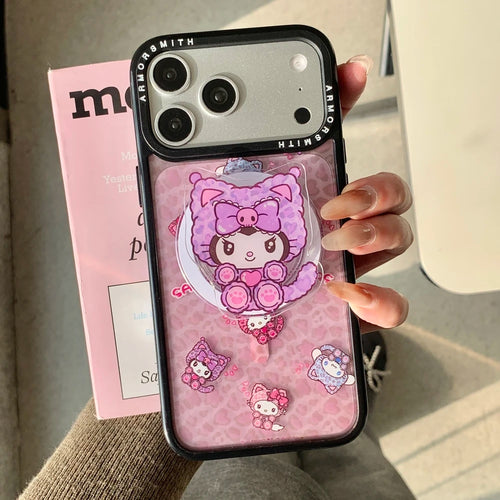 Leopard Print Cute Sanrio Melody Magnetic Holder Wireless Charge Phone Case For iPhone
