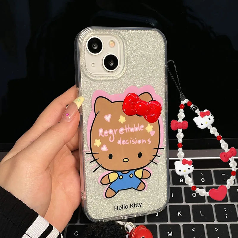 Funny Hello Kitty Bow Big Head Strap Phone Case For iPhone