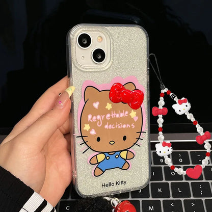 Funny Hello Kitty Bow Big Head Strap Phone Case For iPhone