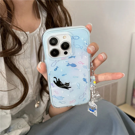 Cute Blue Small Fish Cat Phone Case
