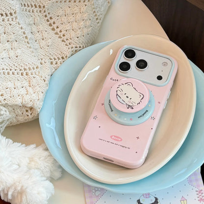 Korean Colorful Stars Cartoon Kitten Puppy Magnetic Holder Phone Case For iPhone