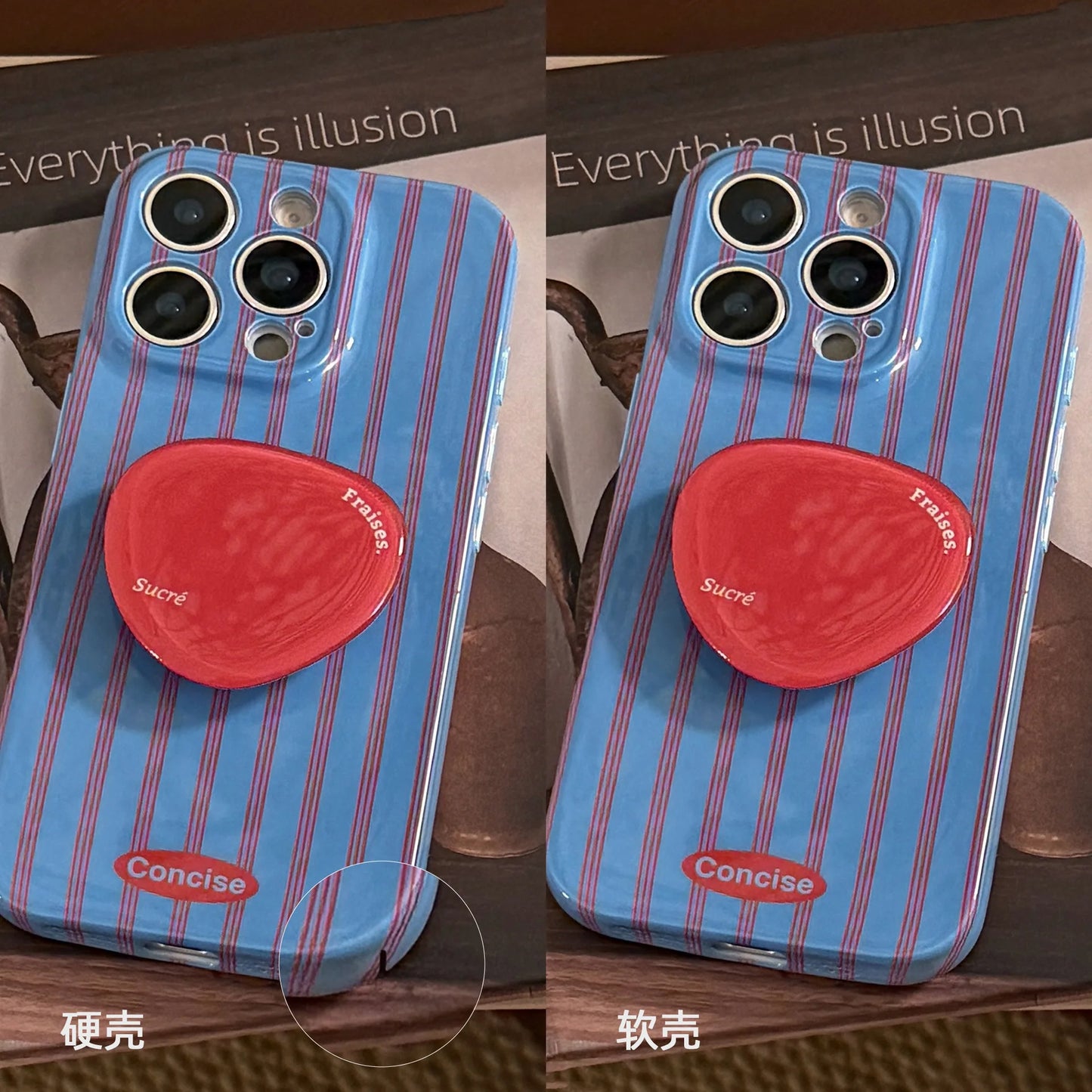 Retro Style Red Blue Striped With Bracket Phone Case For iPhone