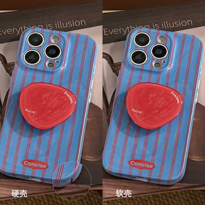 Retro Style Red Blue Striped With Bracket Phone Case For iPhone