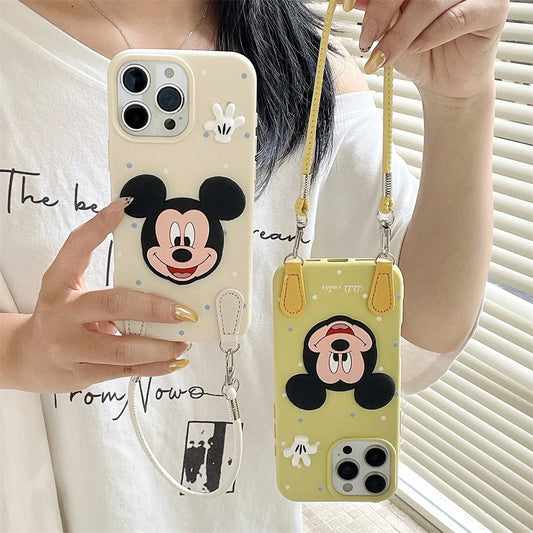 Luxury Wristband Lanyard Mickey Leather Phone Case For iPhone