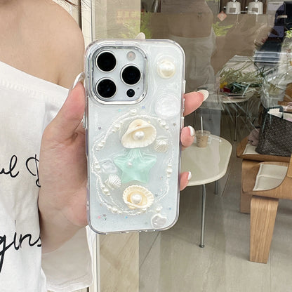 Sweet Summer Vibe Transparent 3D Pearl Shell & Starfish Decor Lovely Phone Case