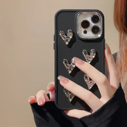 3D Silver Pleated Love Heart Phone Case For iPhone