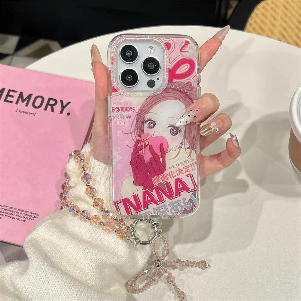 Japan Korean Cute Cartoon Girl kawaii Phone Lanyard Case For iPhone