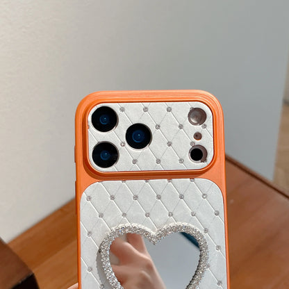Luxury Orange Shell Makeup Mirror Phone Case with Heart Stand For iPhone