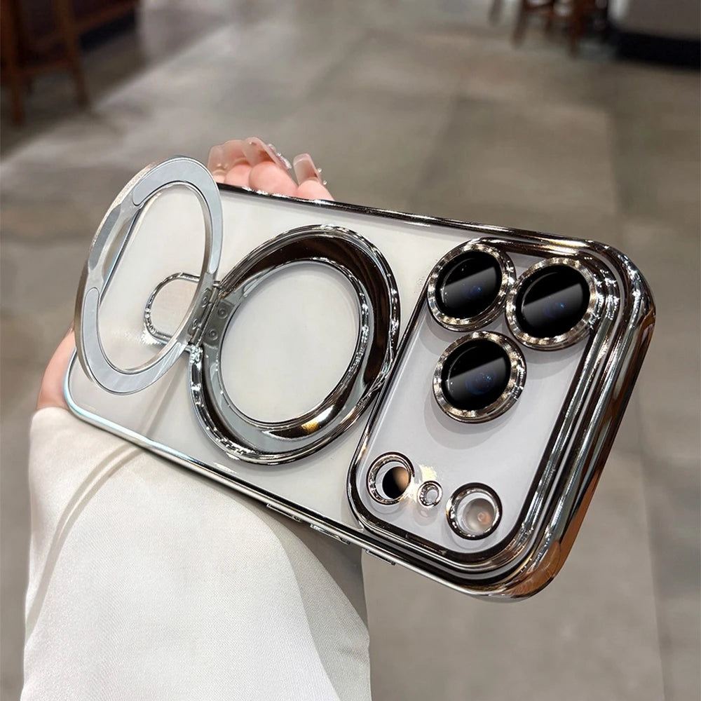 For Magsafe Plating Bracket Stand Case  For iPhone