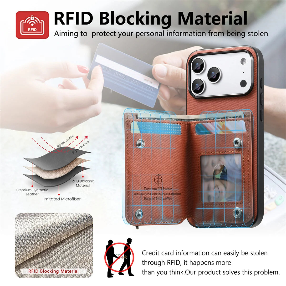 Wrist Strap Flip Rfid Wallet with Card Holder Phone Case  For iPhone