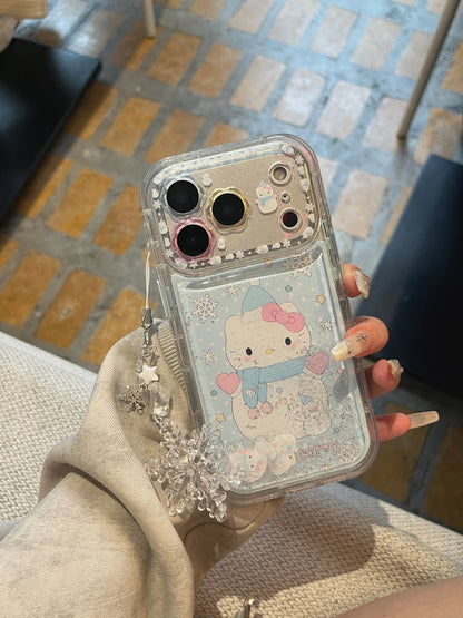 Beautiful Flower Flowing Sand Snowman Kitty  Is Suitable For Apple Phone Case