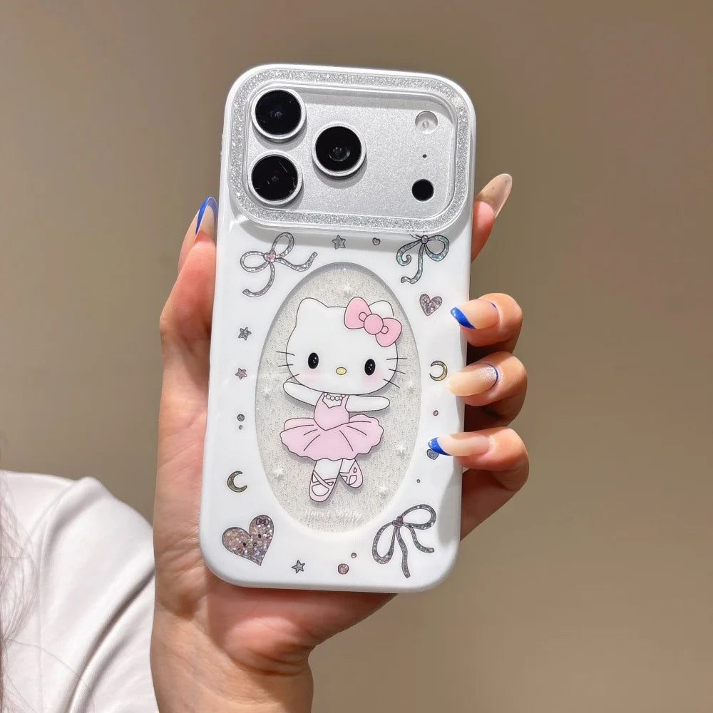 Gold Plated Frame Ballet Hello Kitty Phone Case Protector Shockproof Clear Soft Transparent Cover For iPhone