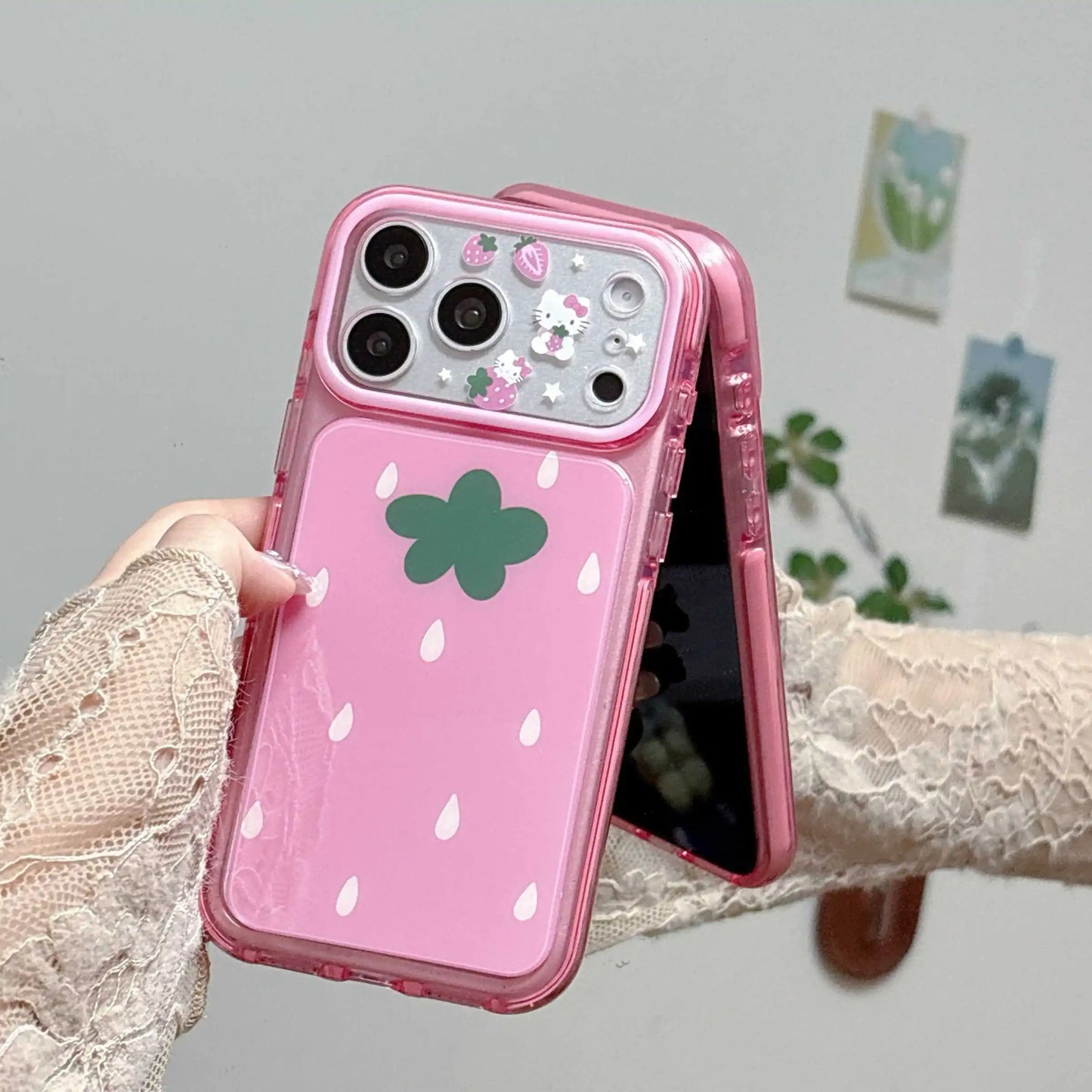 Korea INS Water Drop Strawberry Hello Kitty Case For iPhone