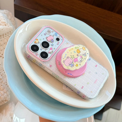Korean Plaid Cartoon Animals Cloud Magnetic Bracket Phone Case For iPhone