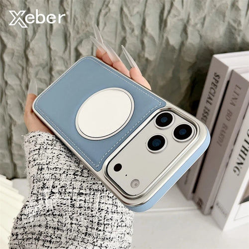 Wireless Charging Magnetic Mirror Leather Phone Case For iPhone