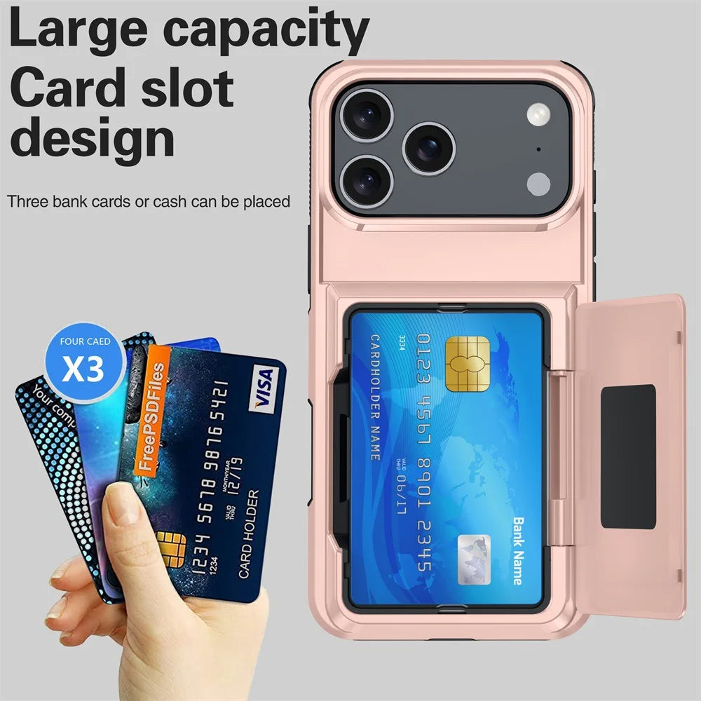 Heavy Duty Wallet Card Slot Phone Case For iPhone