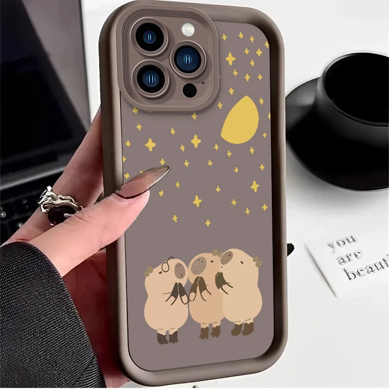 Moonlit Night Healing Cartoon Capybara Case For iPhone