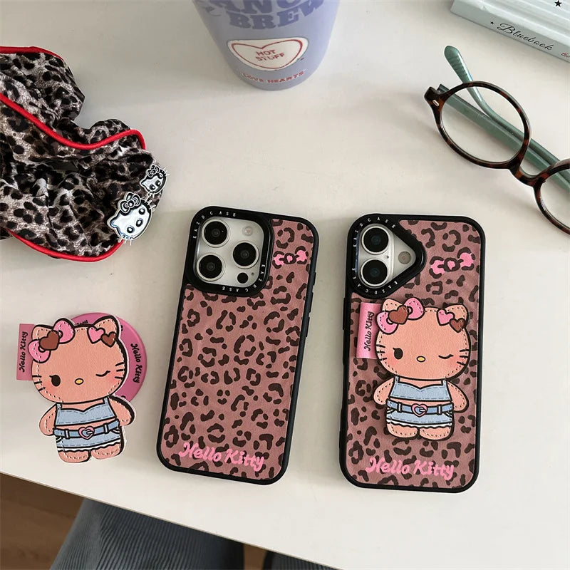 Korean Ins Leopard Print Cute Hellokitty Magnetic Phone Case For iPhone