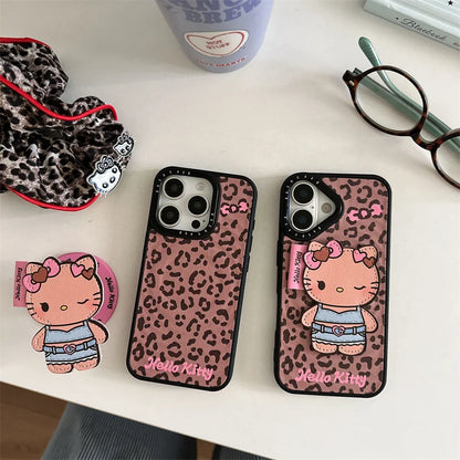 Korean Ins Leopard Print Cute Hellokitty Magnetic Phone Case For iPhone