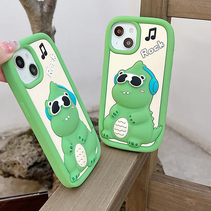 Cute 3D Cartoon Sunglasses Dinosaur Phone Case
