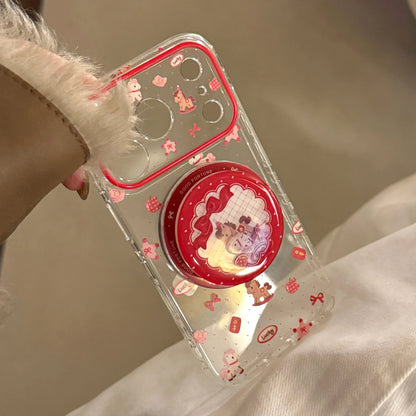 2026 Korean Cartoon Pony Quicksand Magnetic Bracket Phone Case For iPhone