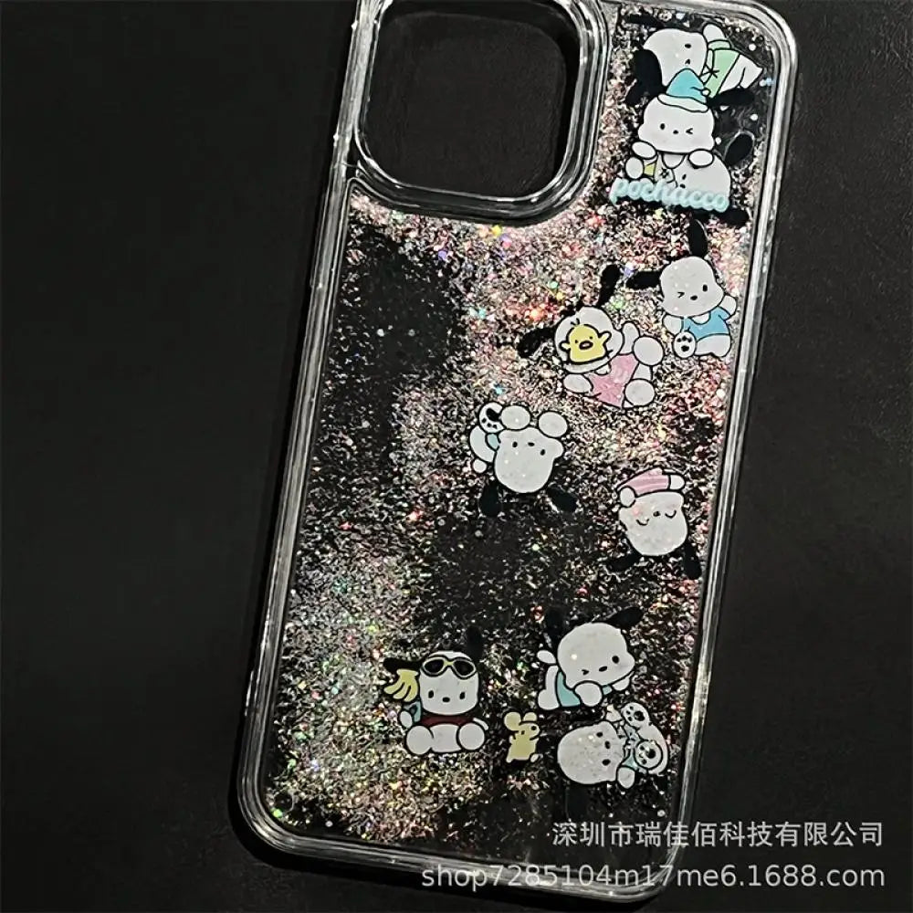 Kawaii Kuromi Cute Quicksand Anti-Fall Protective Case Girls Gifts For iPhone