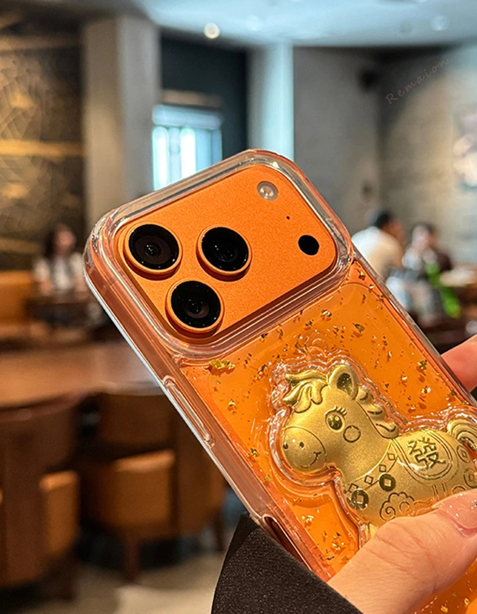 Clear Bling Bling  Glitter Gold Horse Phone Case For iPhone